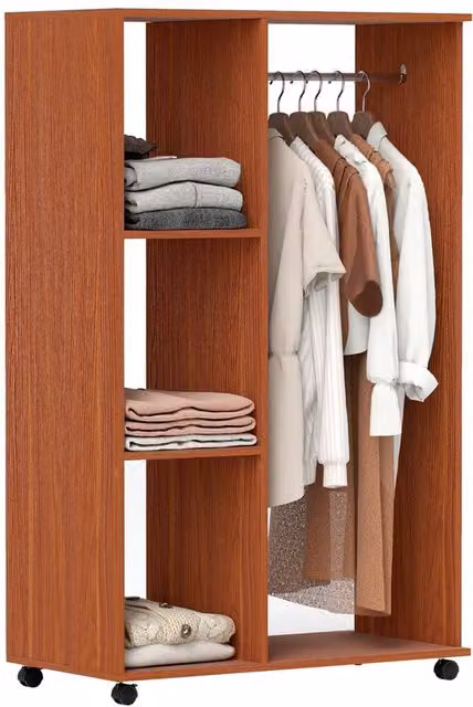 KORVIXA Walnut Open Wardrobe on Wheels, Brown, Width: 100 cm
