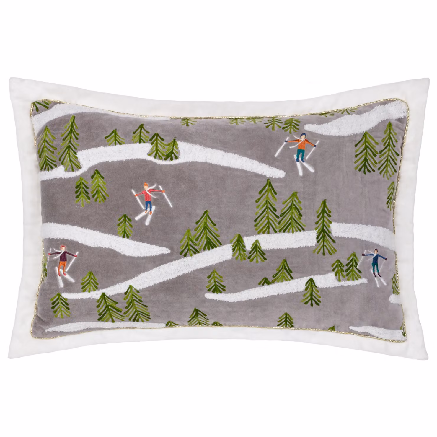 Paoletti Winter Alpine Embroidered 100% Cotton Rectangular Cushion in Beige and Grey, W: 50 cm, H: 35 cm – 2