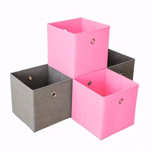 Home Source 4 Piece Set of Collapsible Fabric Storage Baskets in Pink and Grey, 27 cm – 2