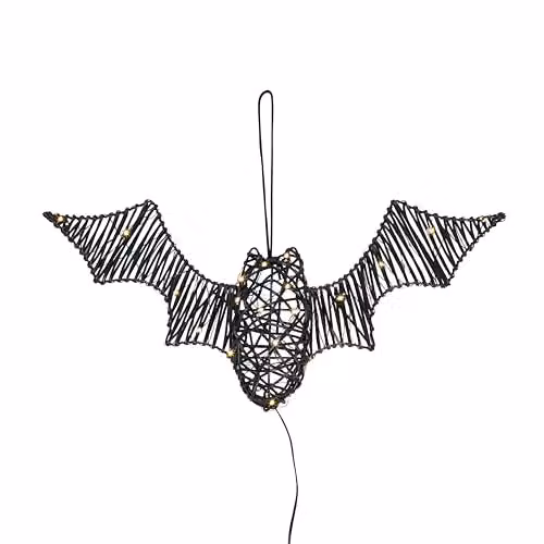 Lights4fun Black Rattan Bat Hanging Decoration with 45 Warm White LEDs and Timer for Indoor and Outdoor Use – 3
