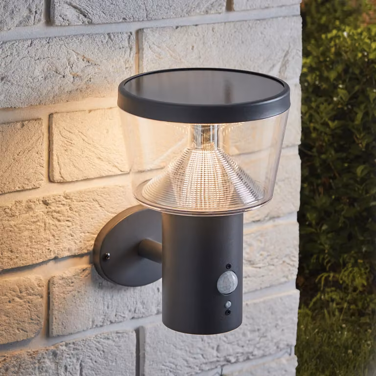 Rhodes Solar LED Wall Light with Motion Sensor in Black