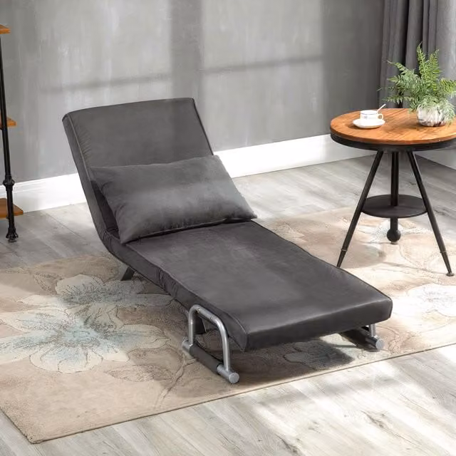 HOMCOM Single Folding 5 Position Convertible Sleeper Chair Bed in Dark Grey Microfibre – 1