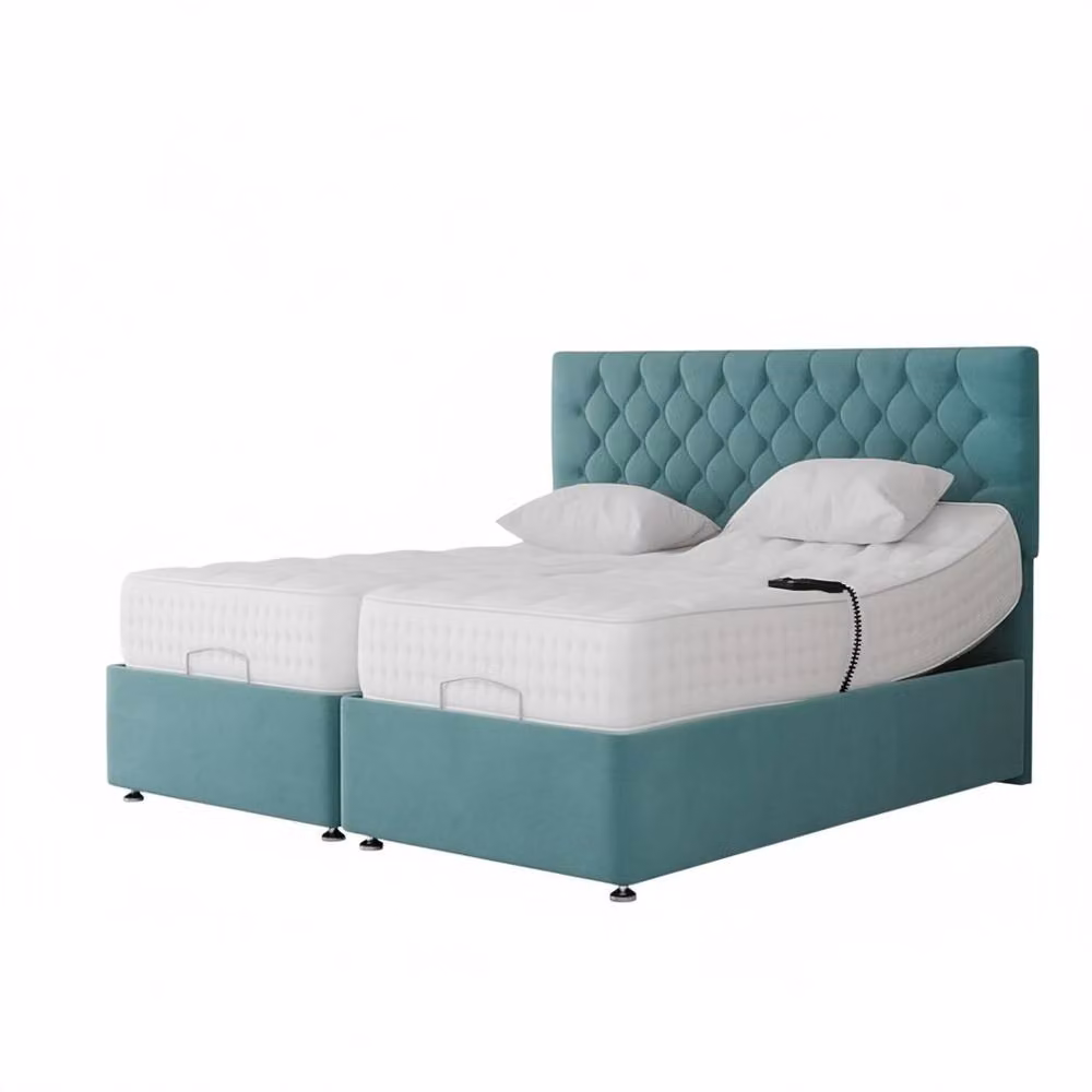 Paradise Beds Ltd Art Deco Electric Adjustable Bed Set in Blue Velvet, King Size (W/D/H: 180 x 200 cm) – 2