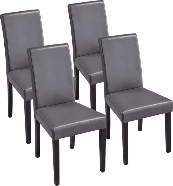 Yaheetech Set of 4 Modern High Back Padded Parson Dining Chairs in Grey Faux Leather