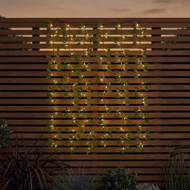 Garden Greatness Green Ivy Leaf LED Curtain Lights with Warm White Glow – 1