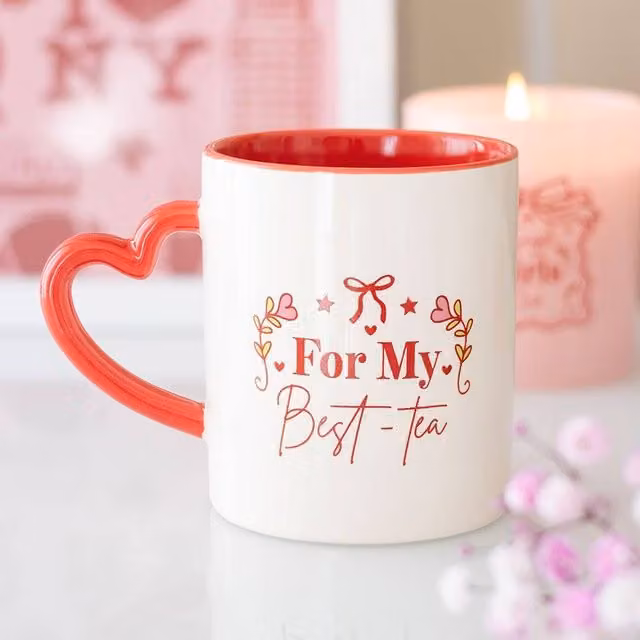 Uniqueful For My Best Tea Mug with Heart Handle in Red, 350 ml