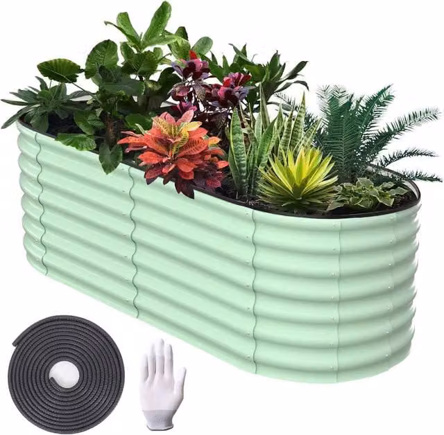 London Boutique Green Galvanised Steel Raised Garden Bed W/D/H: 183 x 91 x 61 cm – 1