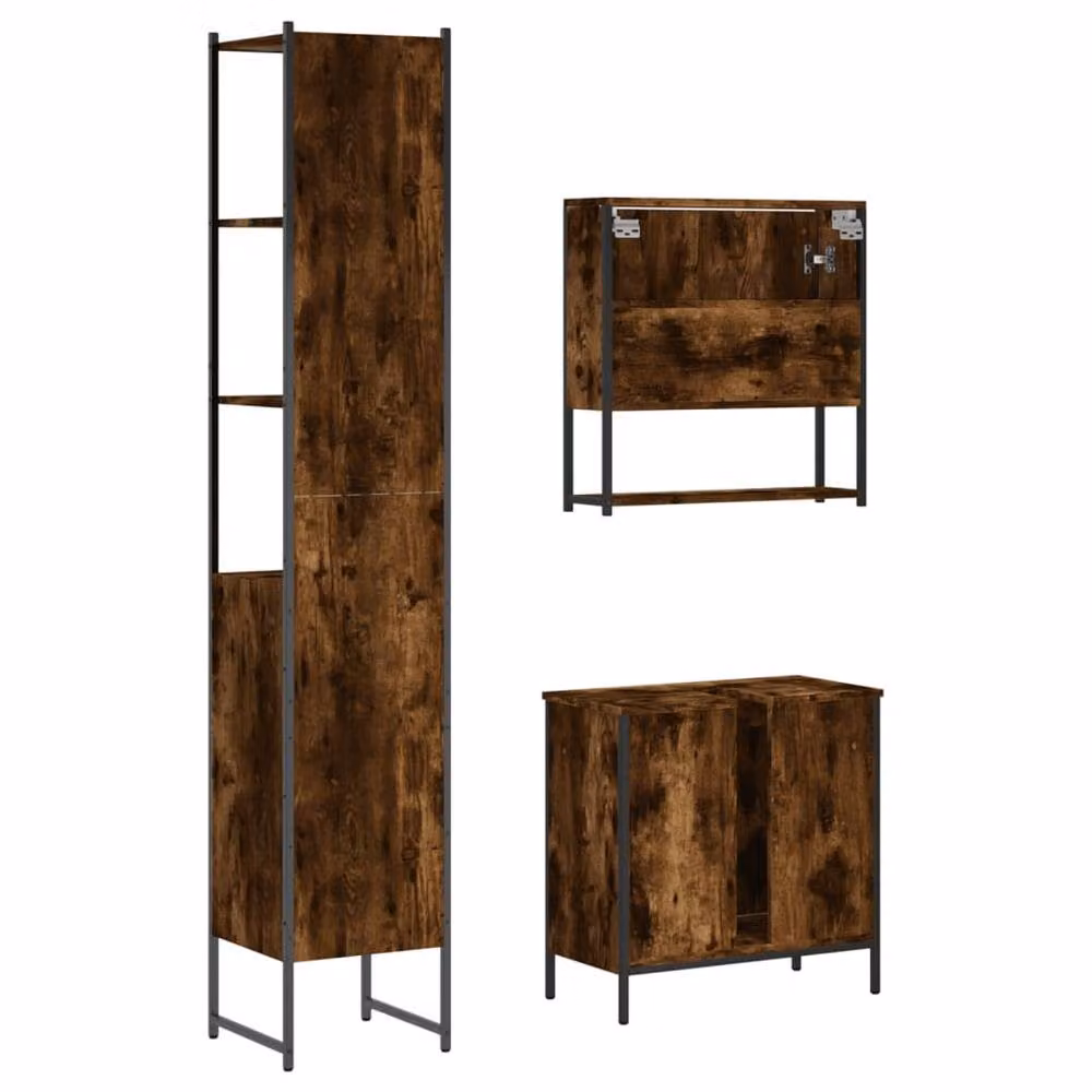 Berkfield Home 3 Piece Industrial Bathroom Furniture Set in Smoked Oak Brown – 3
