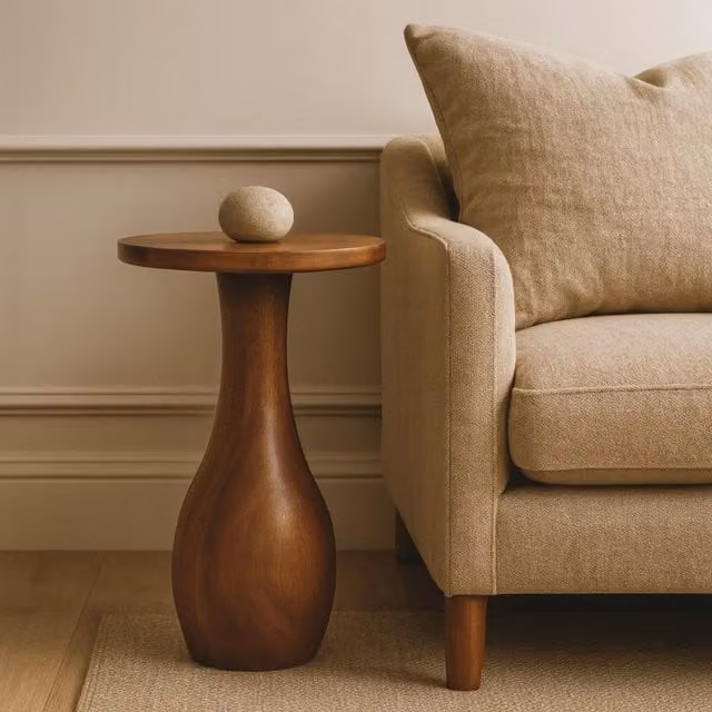 Artisan Furniture Modern Round Mango Wood Side Table in Brown