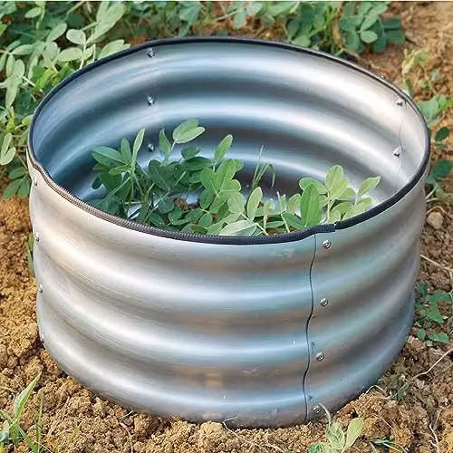 Gr8 Garden Round Galvanised Steel Raised Planter in Silver, W/D/H: 60 x 60 x 30 cm