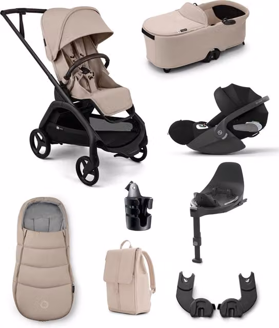 Bugaboo Dragonfly Plus Ultimate Pushchair Bundle with Cybex Cloud T i-Size Plus Rotating Baby Car Seat and Base in Desert Taupe