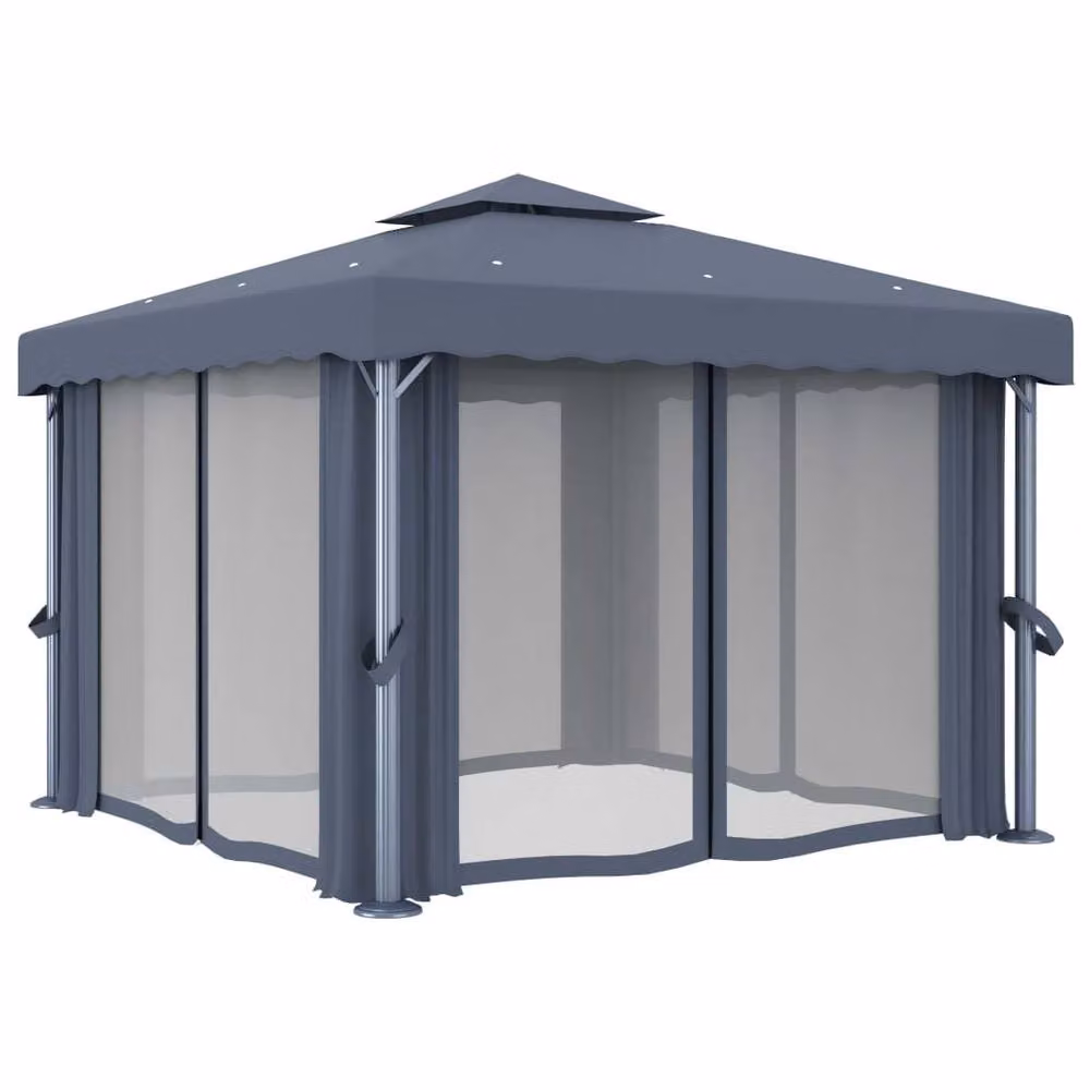 Berkfield Home Anthracite Aluminium Gazebo with Curtains, W/D: 300 x 300 cm, Height: 270 cm, Dark Grey – 2