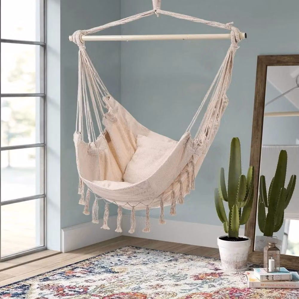 FORGEVIO White Bohemian Hammock Swing Chair with Stand and Tassels – 2