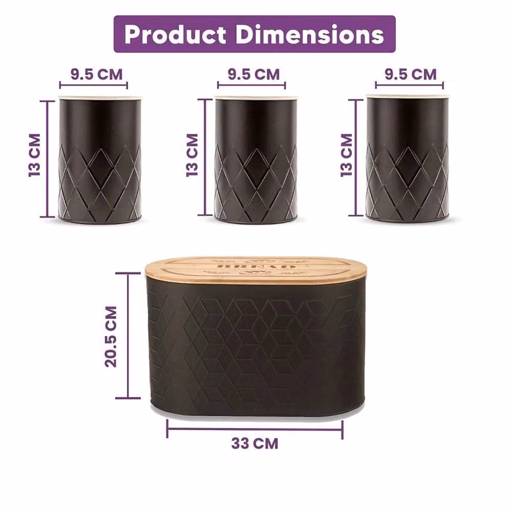FLAVORA 4-Piece Airtight Bread Bin and Tea, Coffee and Sugar Canister Set in Black – 2