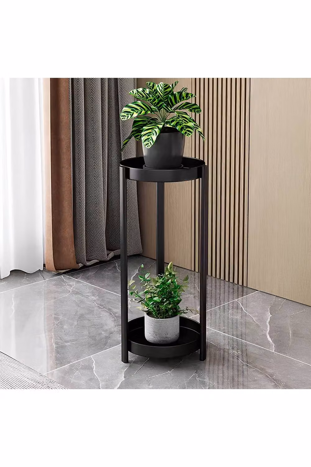 Living and Home 2 Tier Tall Metal Plant Stand in Matt Black – 2