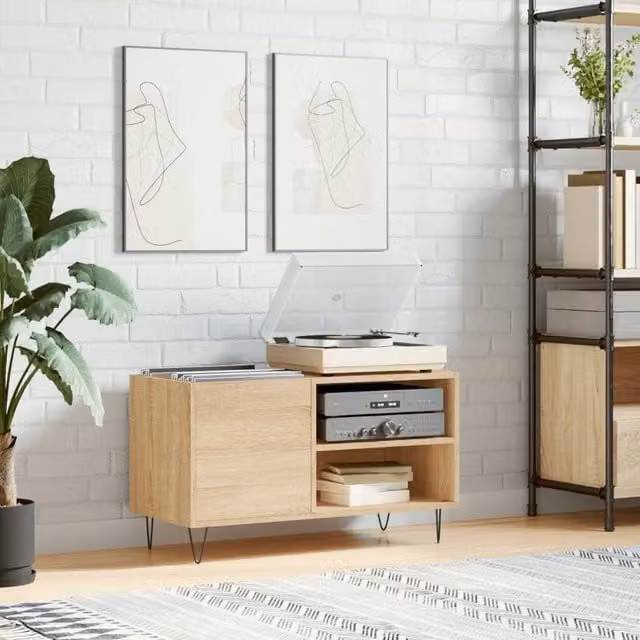 Berkfield Home Record Cabinet in Sonoma Oak, Brown, W/D/H: 85 x 38 x 48 cm – 1