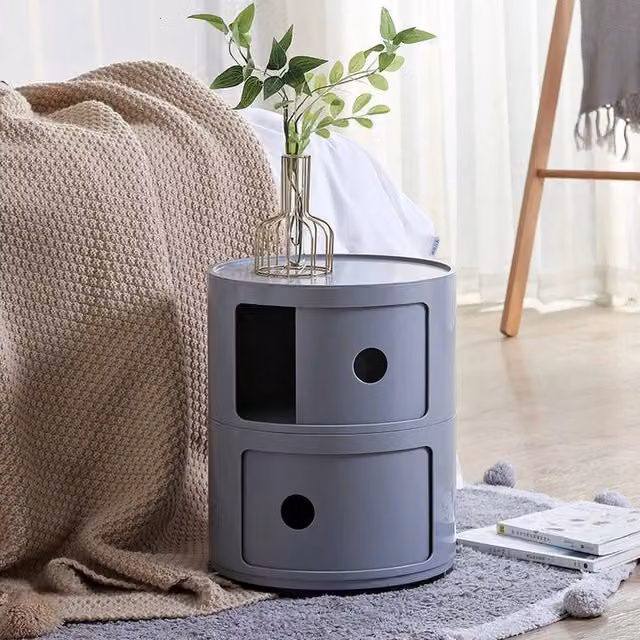 EONLION Round 2 Drawer Chest of Drawers in Grey Plastic