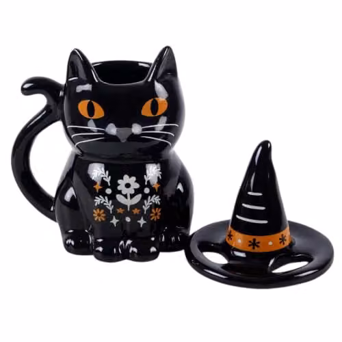Something Different Wholesale Frightful Folk Black Cat Lidded Ceramic Mug – 4