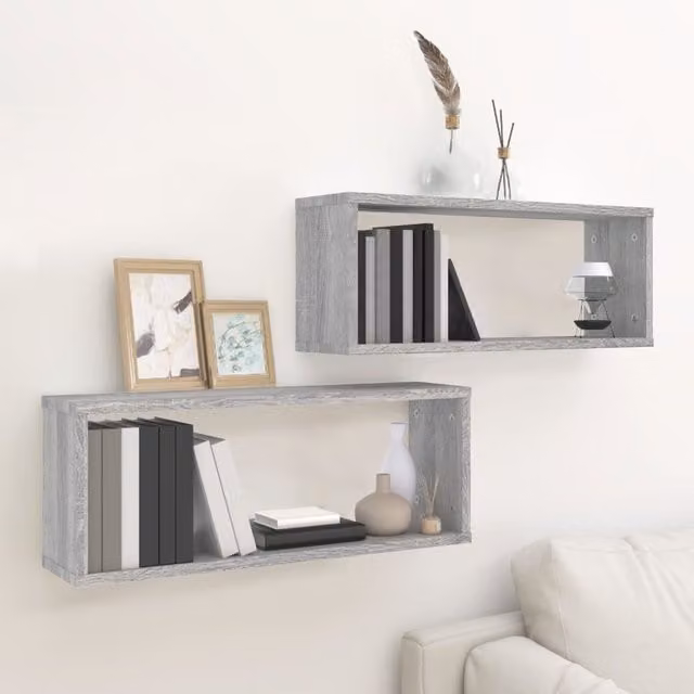 Berkfield Home Wall Mounted Cube Shelves, 2 Pack, Grey Sonoma, W: 60 cm, D: 23 cm, H: 15 cm