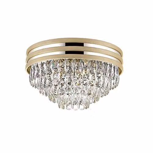 Zumaline NAICA Crystal Ceiling Light in Matte Gold and Transparent Glass with 5x E14 Sockets