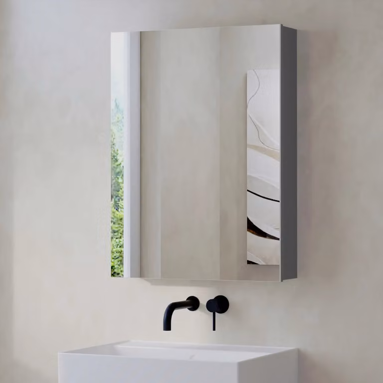 Banyetti Lavio White Glossy Mirror Cabinet with Soft Close Hinged Doors, W: 60 cm, H: 80 cm