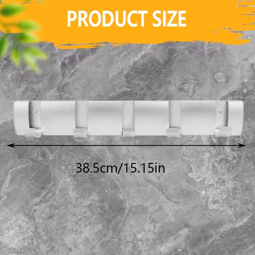 NESTLUNE Wall-Mounted Silver Aluminium Alloy Coat Rack Rail with 5 Retractable Hooks – 2