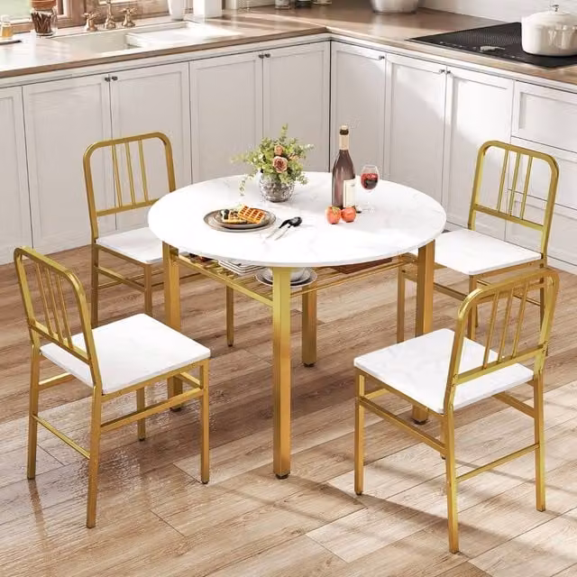Costway 5 Piece Round Dining Table and 4 Chairs Set in White – 1