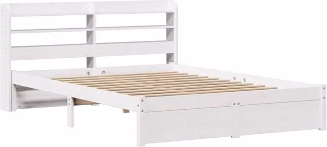 Berkfield Home Beautiful Bed Frame with Headboard in White, Solid Pine Wood, W/D/H: 160 x 200 x 82 cm