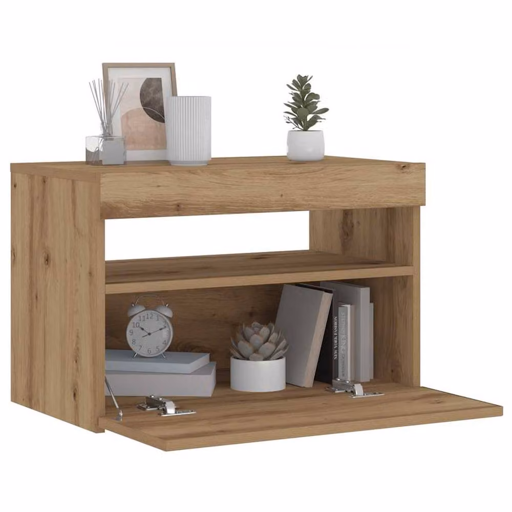 Berkfield Home Set of 2 Modern Bedside Cabinets in Smoked Oak and Metal, Brown, W: 40 cm, D: 31 cm, H: 50 cm – 2
