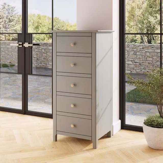 FWStyle Pair of Painted 5 Drawer Chests of Drawers in Grey