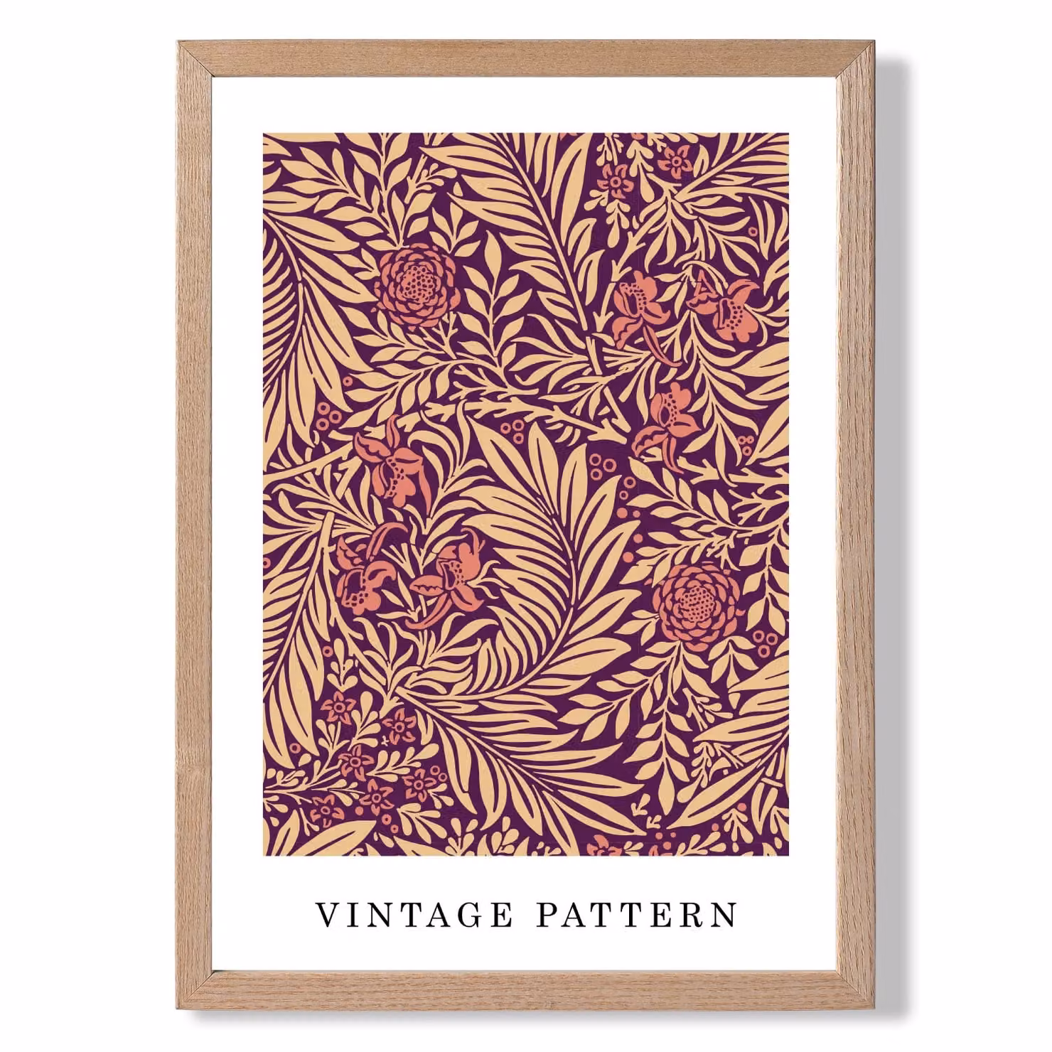 ARTZE William Morris Larkspur Art Nouveau Floral Print in Pink and Beige with Oak Wood Frame – 2