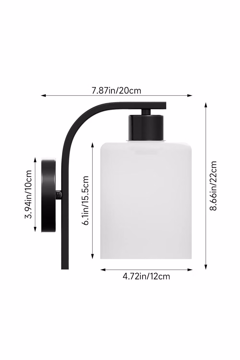 Living and Home Black Metal Wall Light with Glass Shade – 2