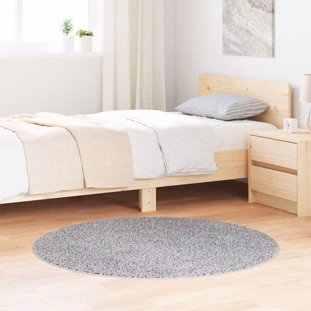 Berkfield Home Grey Round Shaggy Polyester Rug with Non-Slip Latex Backing, Diameter: 120 cm