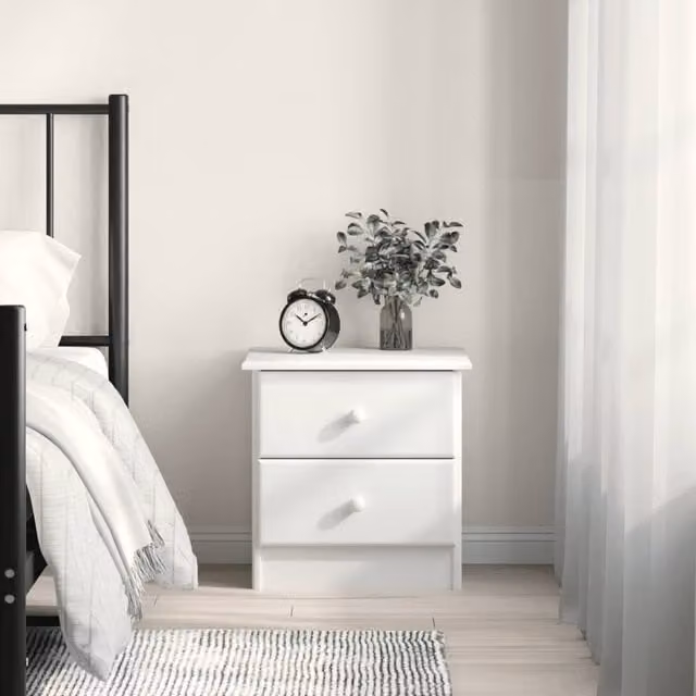 Berkfield Home Alta Bedside Cabinet in White Solid Pine Wood, W: 43 cm, D: 35 cm, H: 40.5 cm – 1
