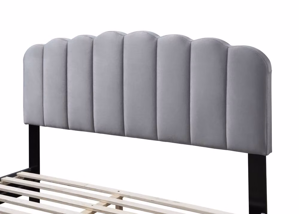 Bed Factory Direct Lunar Grey Velvet Upholstered Bed Frame with Lift Up Base, W/D/H: 140 x 200 cm – 4