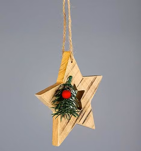 Shatchi Rustic Brown Wooden Star Christmas Tree Hanging Pendant, W/D/H: 12.5 x 12.5 x 1.5 cm – 3