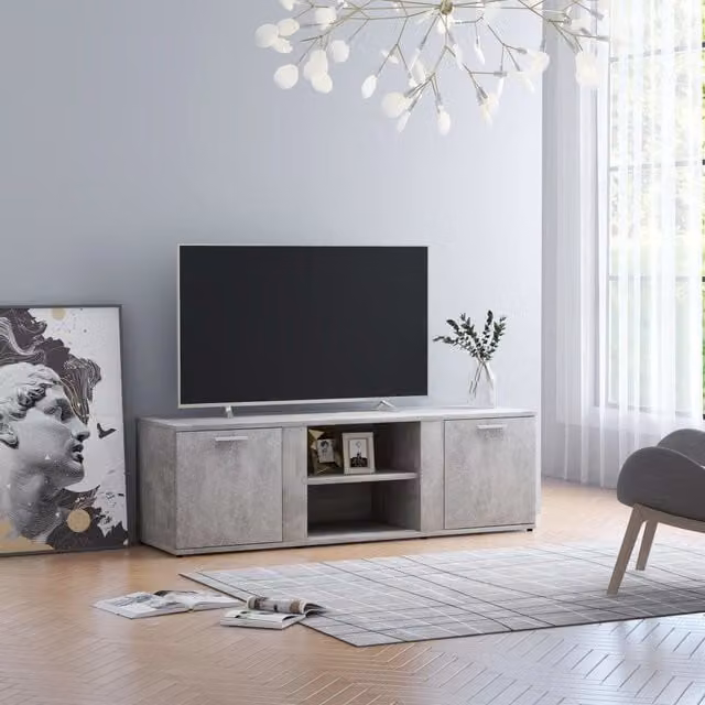 Berkfield Home TV Cabinet in Concrete Grey, W/D/H: 120 x 34 x 37 cm – 1