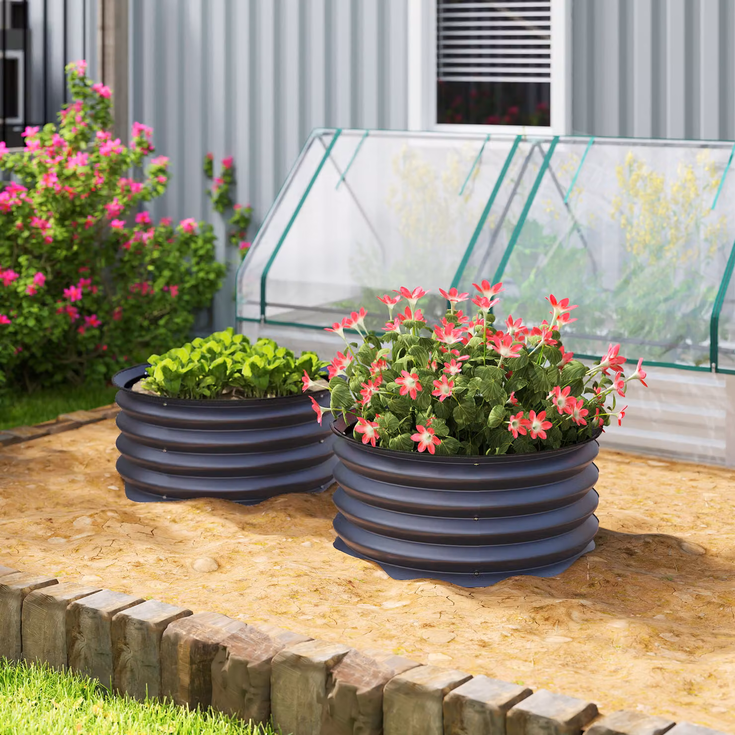 Outsunny Set of 2 Raised Garden Bed Metal Planter Boxes with Safety Edging in Dark Grey – 2