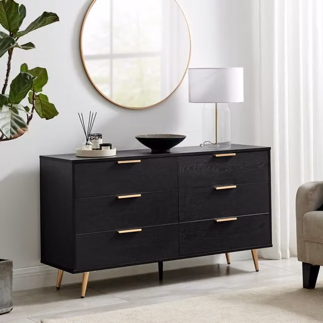 FurnitureboxUK Ivala Black and Copper Effect 6 Drawer Chest