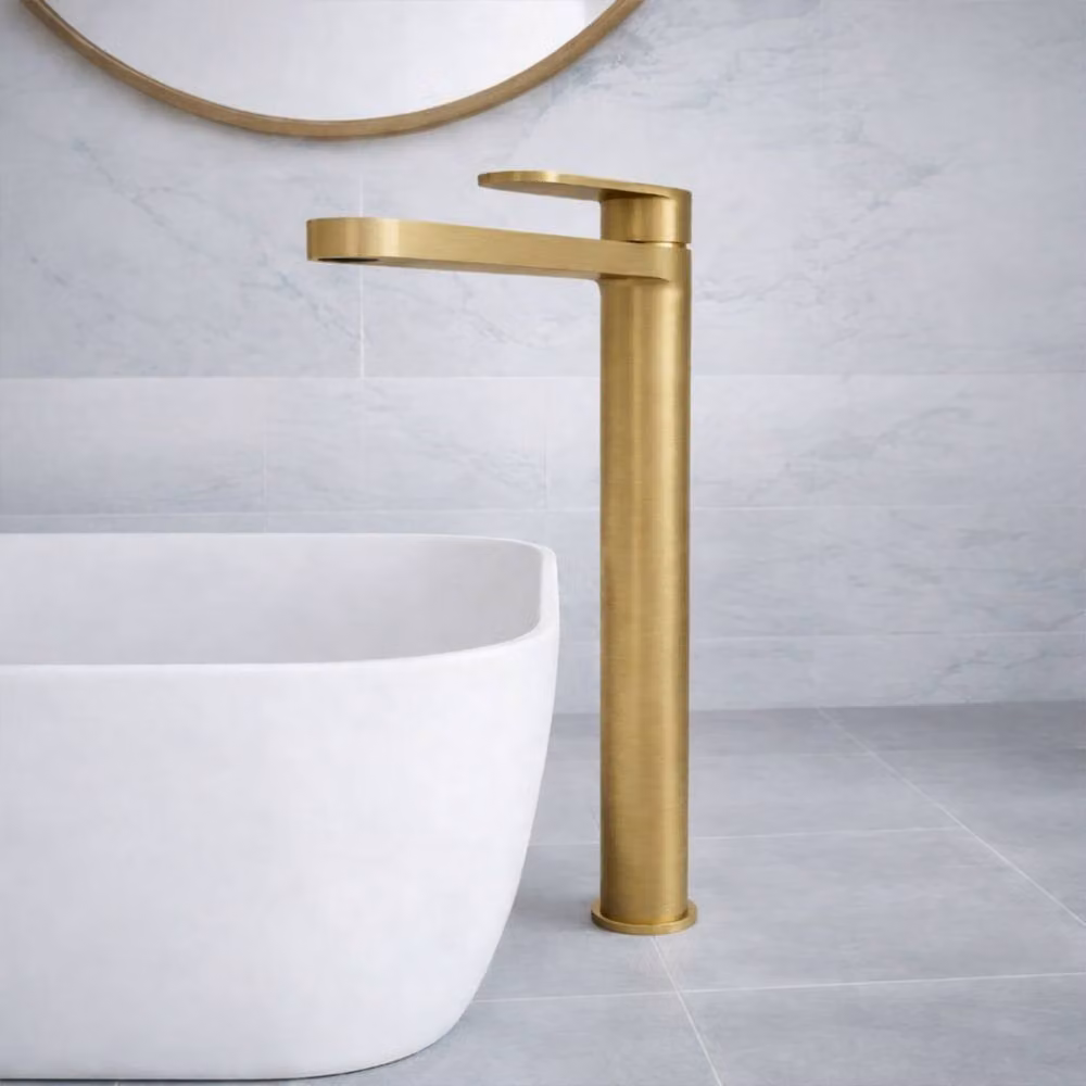 Balterley Rileyhill Fluted High Rise Mono Basin Mixer in Gold, H 258.0 mm x W 24.3 mm x D 15.0 mm – 2