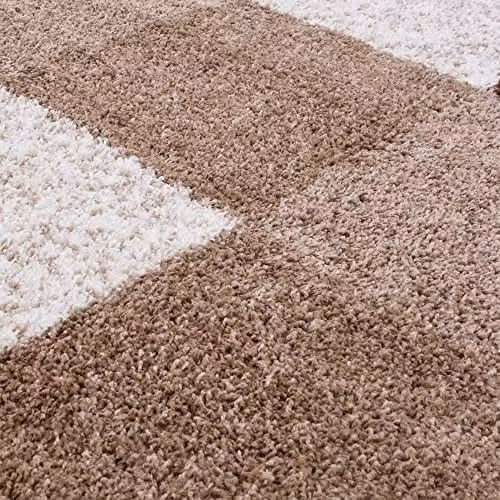 THE RUGS Modern Brown Checked High Pile Shaggy Area Rug, W: 60 cm, D: 110 cm – 5