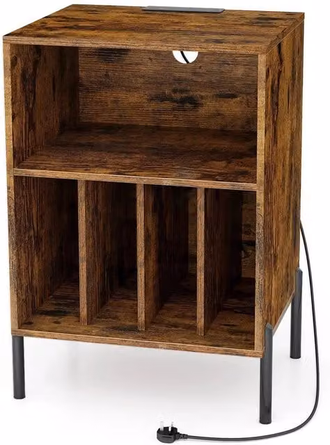 SPETLEK Industrial Record Player Stand in Brown with Media Compartments – 1
