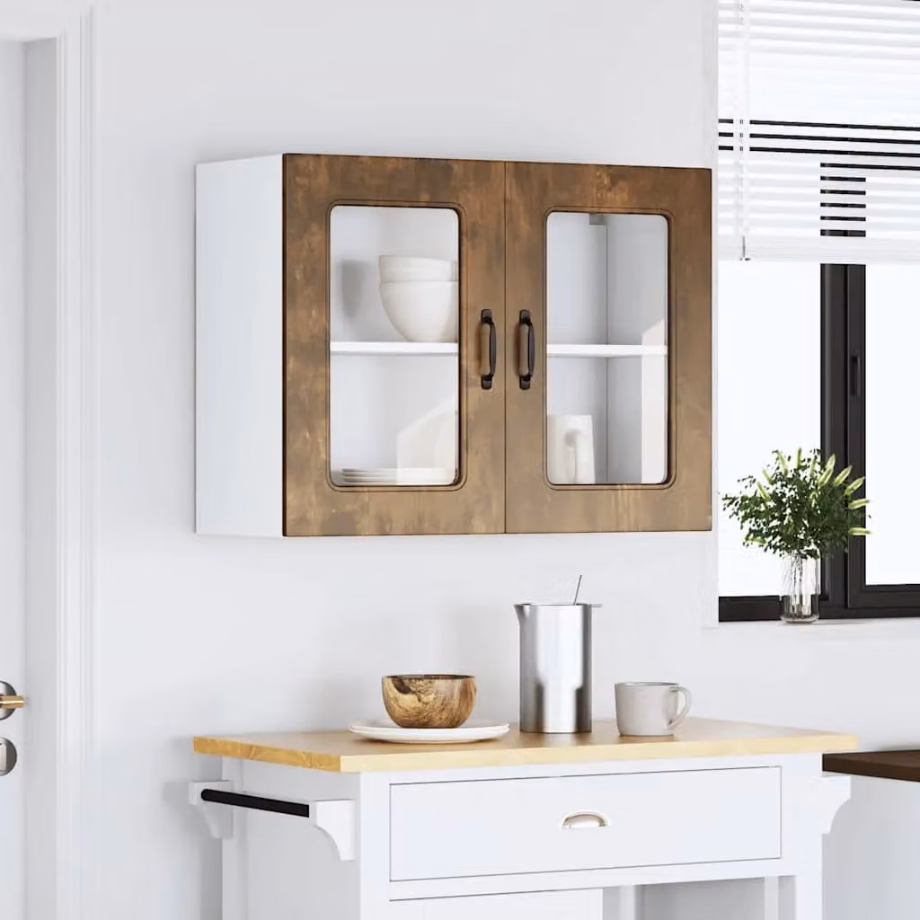 Berkfield Home Kalmar Wall Mounted Kitchen Cabinet with Glass Doors in Smoked Oak Brown – 2