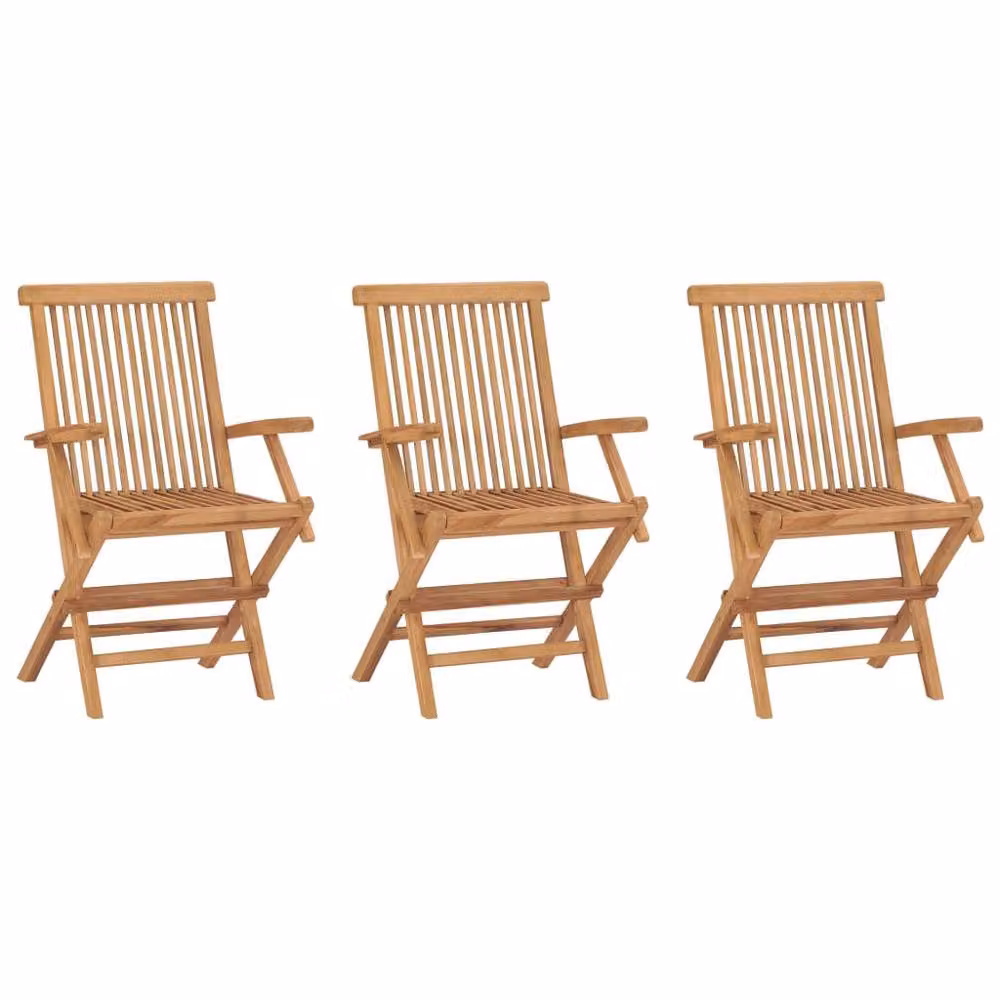 Berkfield Home Elegant Folding Garden Chairs, Set of 3, Solid Teak Wood, Tan – 2