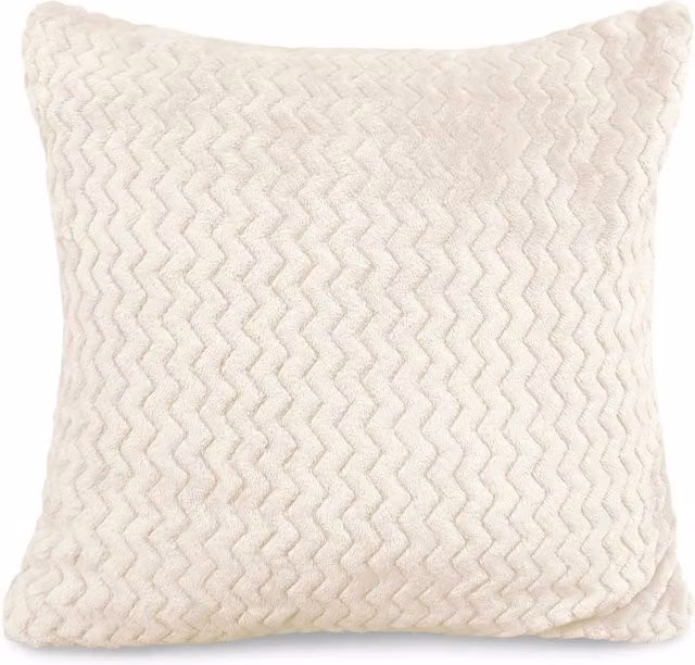 Velosso Moda Plush Fleece Filled Square Cushion in Beige and White, W/D/H: 43 x 43 x 43 cm