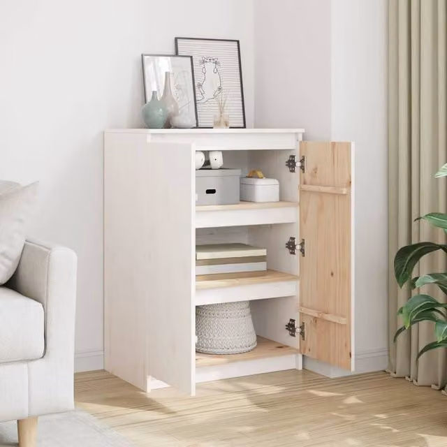 Berkfield Home White Solid Pinewood Sideboard W: 60 cm, D: 36 cm, H: 84 cm