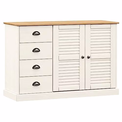 vidaXL VIGO Industrial Style Sideboard and Storage Cabinet in White Solid Wood Pine, W/D/H: 113 x 40 x 75 cm
