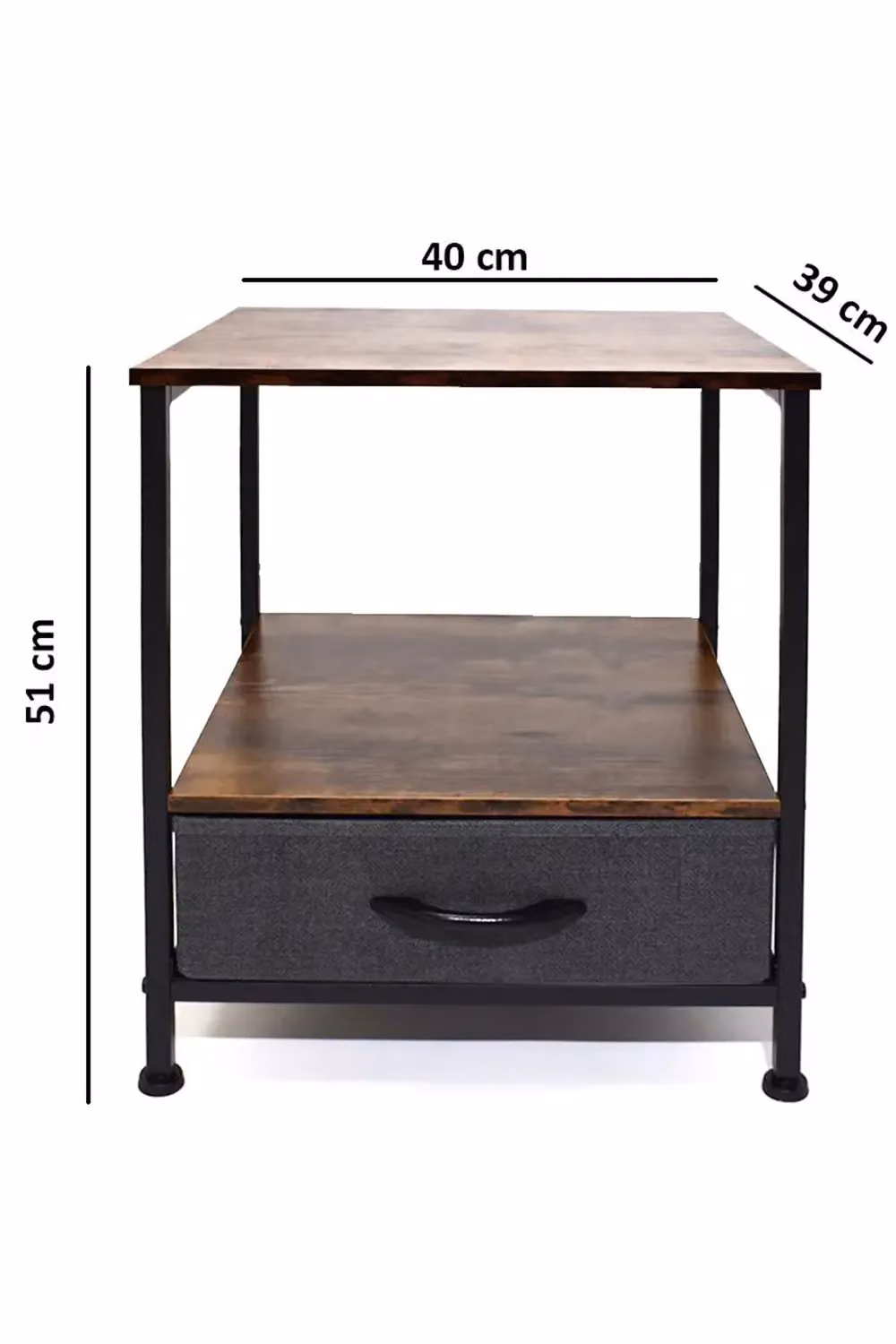 FWStyle Walnut Effect Side Table with Storage Drawer in Brown and Black – 4