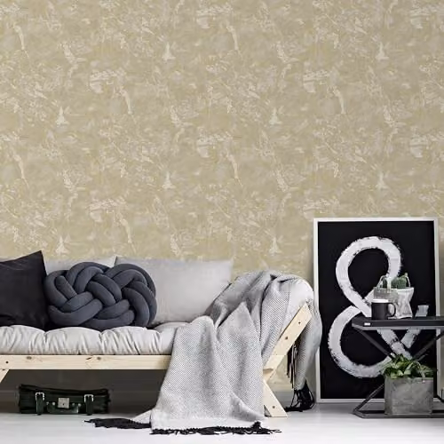 Grandeco Astoria Liquid Marble Textured Vinyl Wallpaper, Beige and Gold – 2
