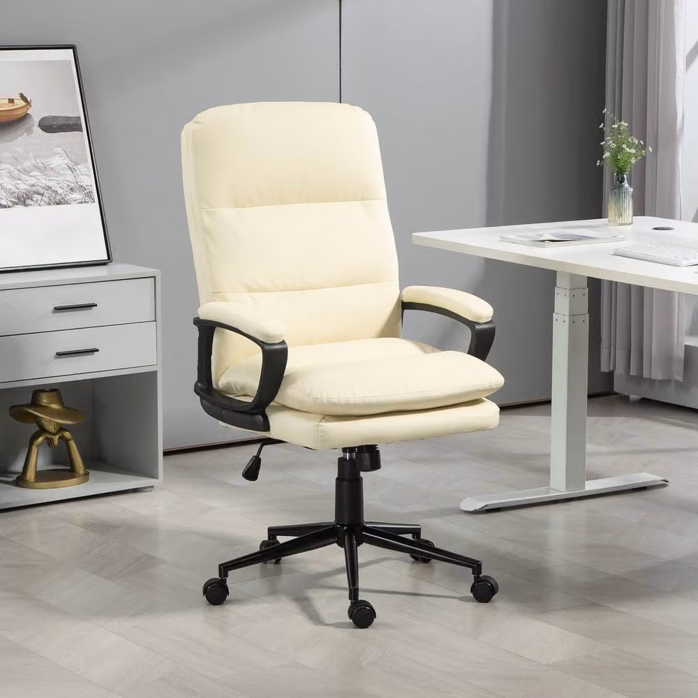 FORGEVIO Beige Synthetic Leather Executive Office Chair with Armrests and Swivel Castors – 3